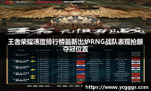王者荣耀速度排行榜最新出炉RNG战队表现抢眼夺冠位置